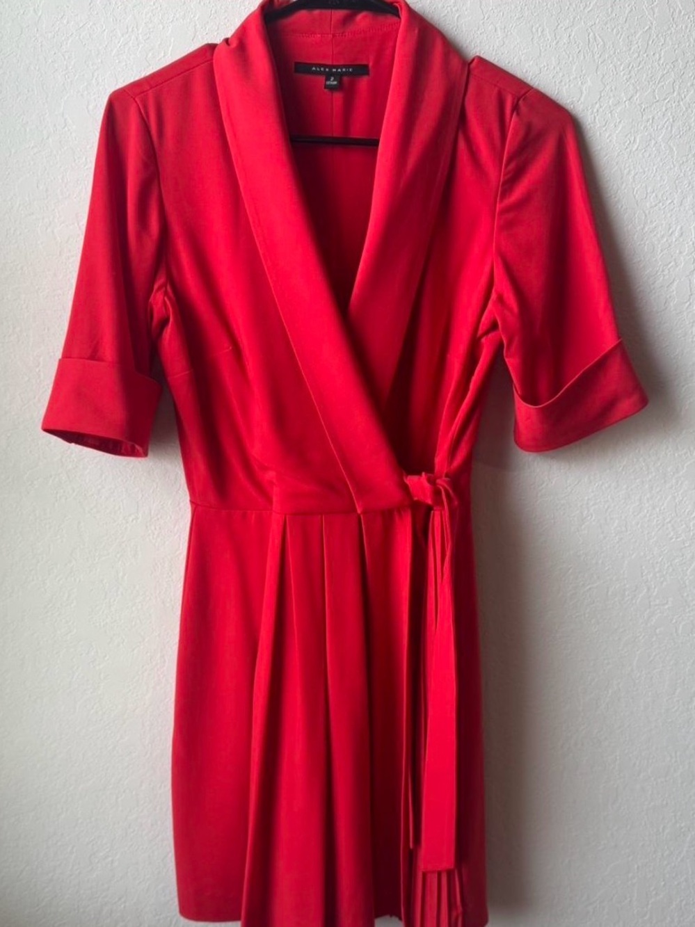 Alex Marie Vibrant Red Shawl-Collar Dress